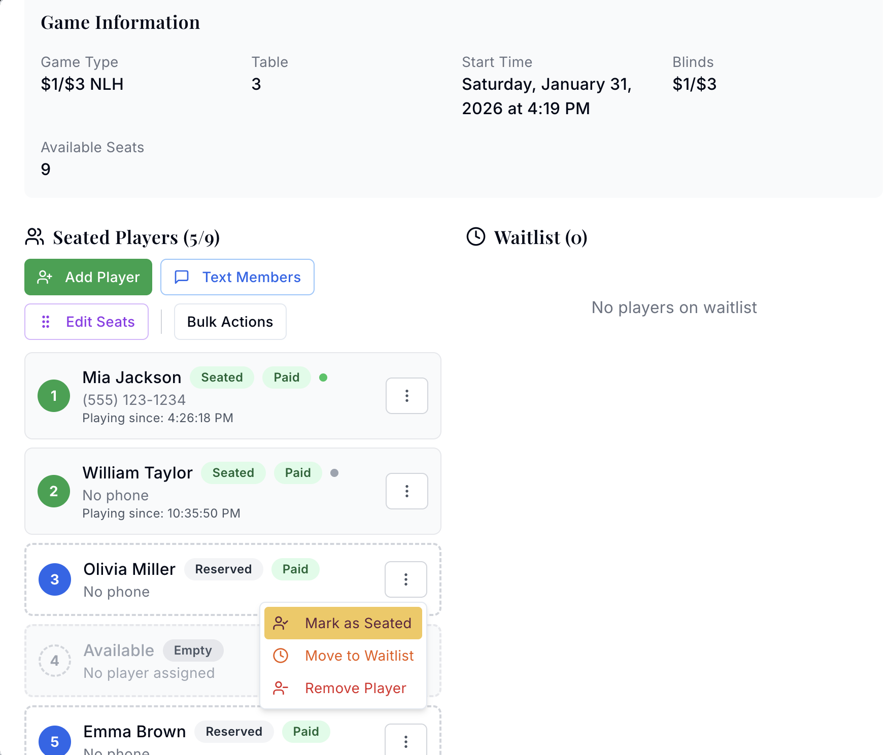 Player time tracking dashboard
