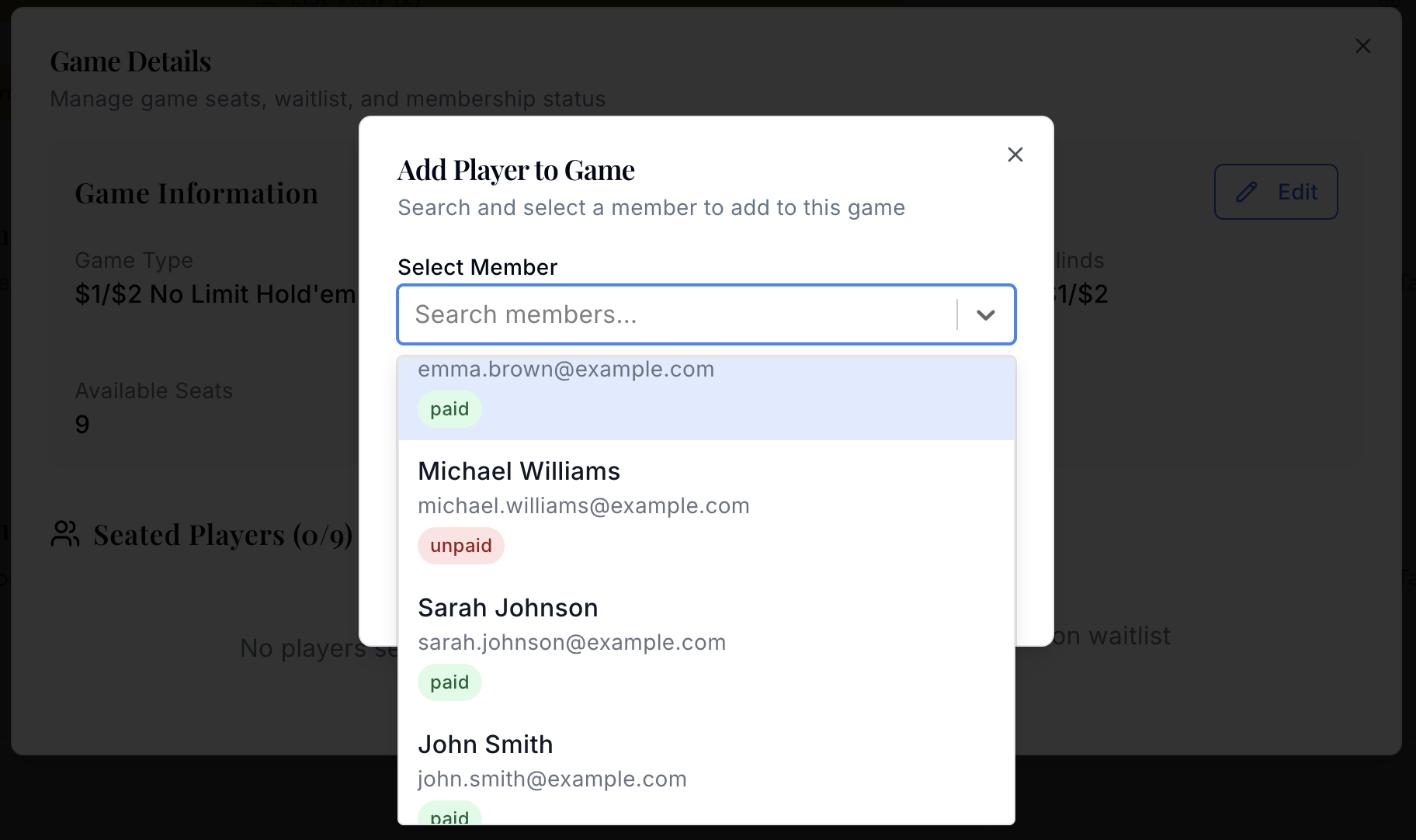 Player time tracking for accurate billing interface screenshot 1